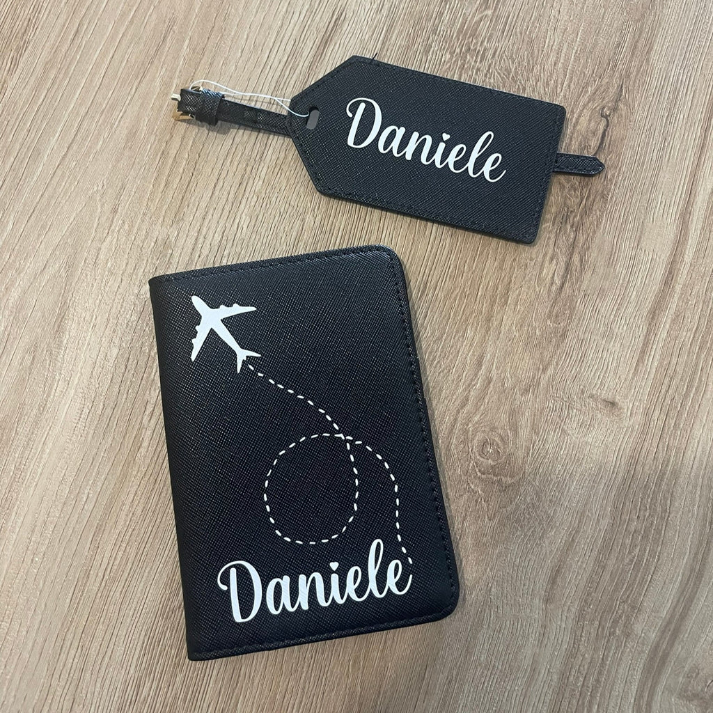 Set Porta passaporto + etichetta valigia in similpelle