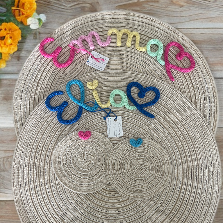 Set tovaglietta sottopiatto tonda + sottobicchiere  in cotone e poliestere multicolor