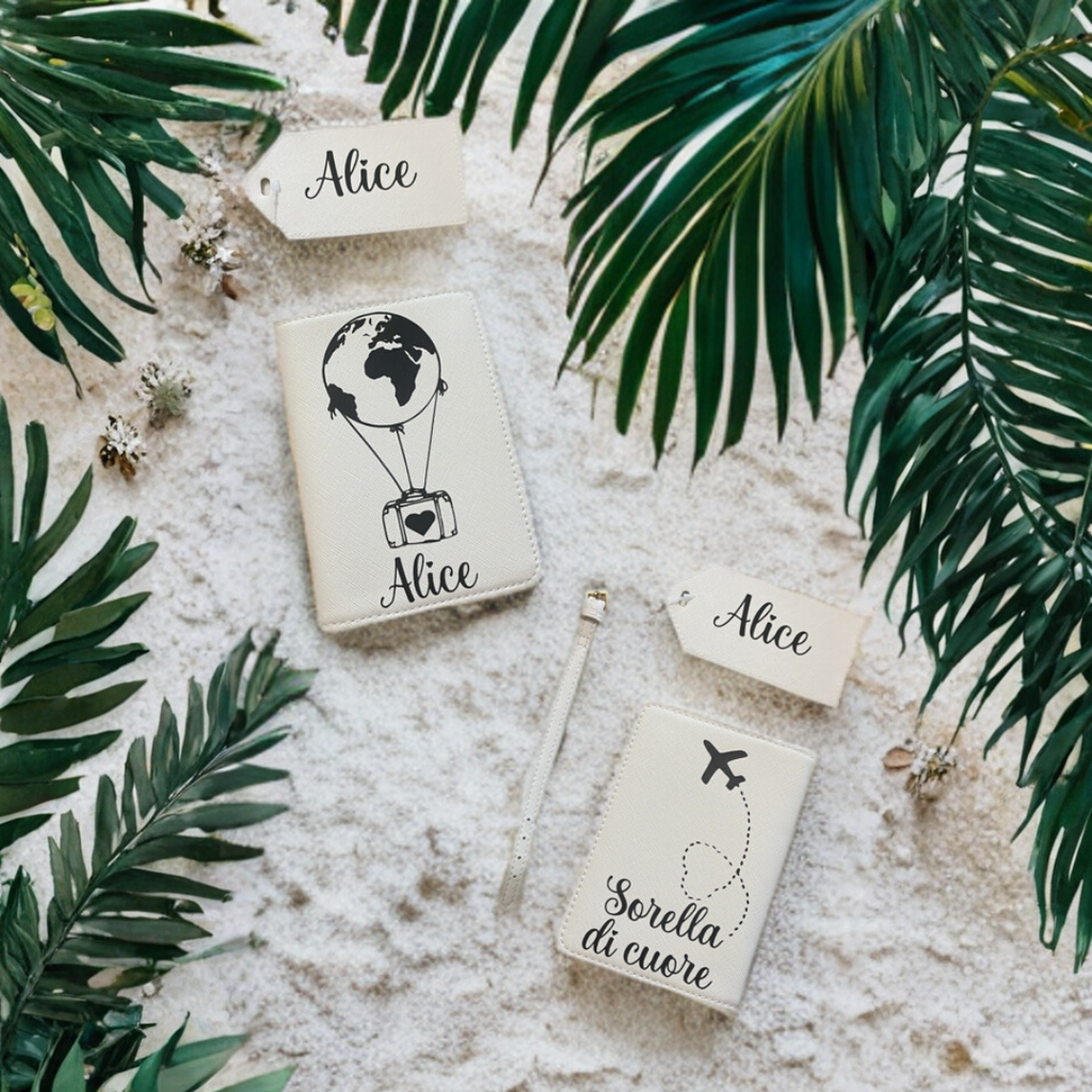 Set Porta passaporto + etichetta valigia in similpelle