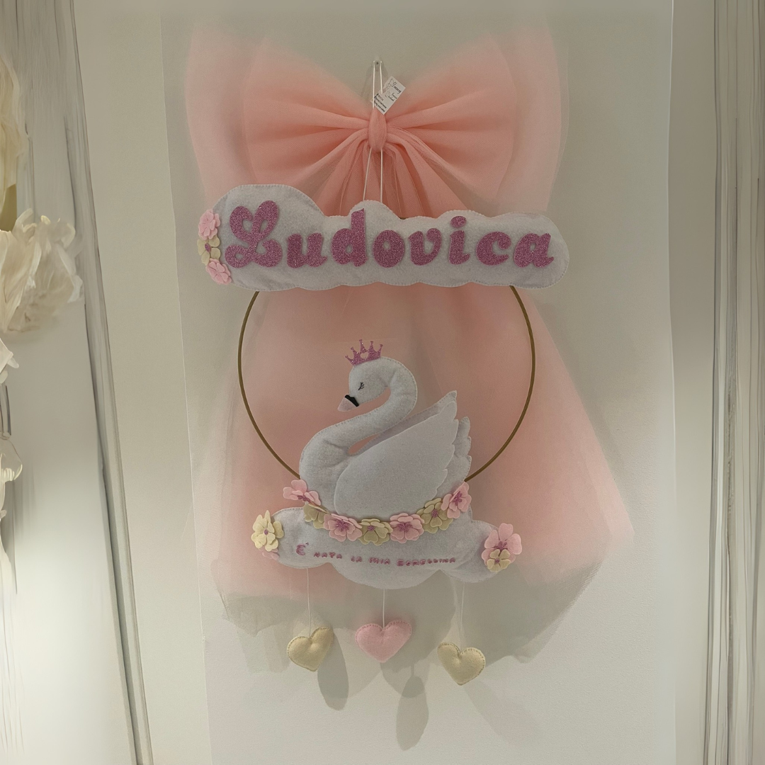 Fiocco nascita cigno su nuvola