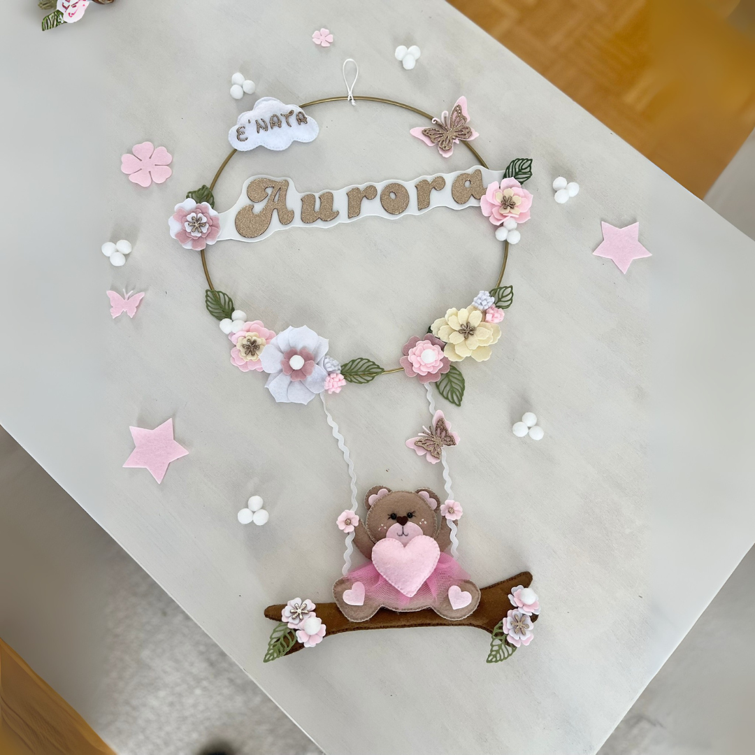 Fiocco nascita orsetto tra i fiori